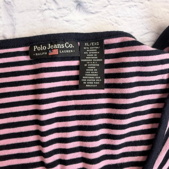 Polo by Ralph Lauren V-Neck Pink and Black Striped Long Sleeve Tee - Picture 2 of 8